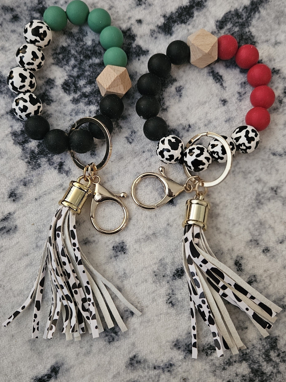 Amazon Beaded Wristlet Key & Card Holder with Green, Red & Black Accents